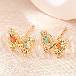 Brass Micro Pave Cubic Zirconia Stud Earrings for Women&nbsp;KK-A305-09G