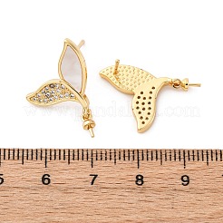Brass Micro Pave Cubic Zirconia Shell Stud Earrings Findings&nbsp;KK-D363-05G