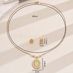 201 Stainless Steel Rhinestones Oval with Virgin Mary Pendant Necklace & Stud Earrings Set for Women&nbsp;RA9493