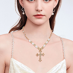 2Pcs 2 Colors Rhinestone Cross Fleury Pendant Necklace with Plastic Beaded Chains&nbsp;NJEW-AN0001-77