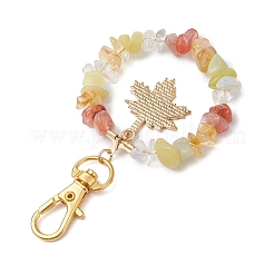Natural & Synthetic Gemstone Chips Beads & Maple Leaf Alloy Enamel Pendant Decoration&nbsp;KEYC-JKC01018-02
