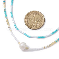 Glass Beaded Double Layer Necklaces&nbsp;NJEW-MZ00070-01