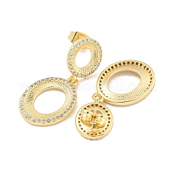 Oval Brass Pave Clear Cubic Zirconia Dangle Stud Earrings&nbsp;EJEW-M258-25G