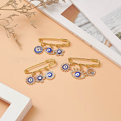 3Pcs 3 Style Iron Evil Eye Safety Pin Brooches&nbsp;JEWB-BR00085