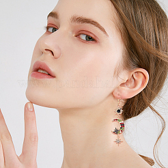 9 Pairs 9 Style Rhinestone Sun & Moon & Star & Planet Enamel Asymmetrical Earrings&nbsp;EJEW-AN0002-14