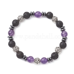 Natural Mixed Gemstone & Lava Rock Strtch Bracelets for Women&nbsp;BJEW-JB12768