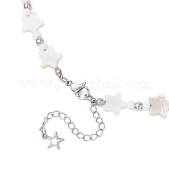 2Pcs 2 Styles Natural White Shell & Brass Moon Star Beaded Necklaces&nbsp;NJEW-JN05854