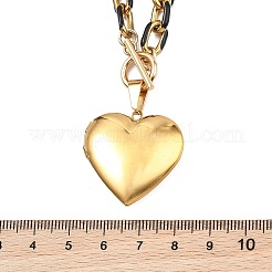 304 Stainless Steel Enamel Photo Heart Locket Pendant Cable Chain Necklaces with OT Clasps for Women Men&nbsp;NJEW-JN06005