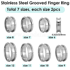 14Pcs 7 Styles 201 Stainless Steel Grooved Finger Ring Settings&nbsp;STAS-SC0010-66