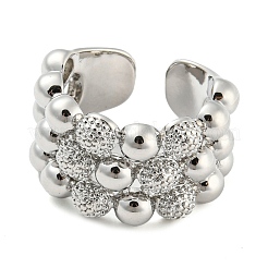 Brass Round Beaded Open Cuff Ring&nbsp;RJEW-Q782-01P