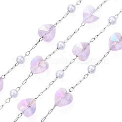Glass Heart & ABS Plastic Pearl Beaded Chains&nbsp;CHS-N003-06A