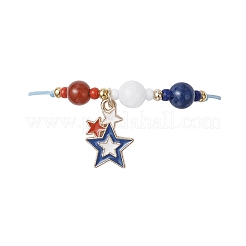 Independence Day Natural Carnelian & White Jade & Dyed Yellow Jade Gemstone Round Beads Braided Bracelets&nbsp;BJEW-MZ00178-01