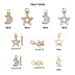 Moon & Star Brass Micro Pave Clear Cubic Zirconia Charms&nbsp;ZIRC-PH0001-13