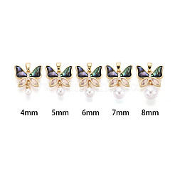 Brass with Cubic Zirconia and Abalone Shell Cup Pearl Peg Bails Pin Pendants&nbsp;KK-T079-42G