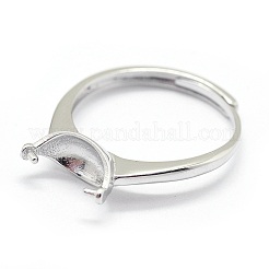 Anti-Tarnish Adjustable Rhodium Plated Sterling Silver Cup Peg Ring Settings&nbsp;STER-I016-008P