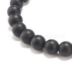 Synthetic Black Stone Round Beaded Stretch Bracelet with Brass Lion&nbsp;BJEW-JB07864-01