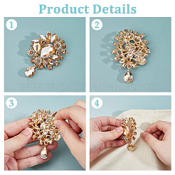 2Pcs Flower & Teardrop Zinc Alloy Rhinestone Brooches for Backpack Clothes&nbsp;JEWB-FH0002-24