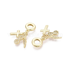 Brass Micro Pave Clear Cubic Zirconia European Dangle Charms&nbsp;KK-N287-33C-G
