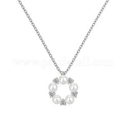 Round Ring 925 Sterling Silver Micro Pave Cubic Zirconia Pendant Necklaces for Women&nbsp;NJEW-F338-07P