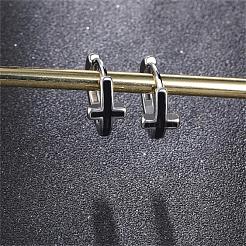 316 Stainless Steel Cross Hoop Earrings for Men Women&nbsp;EJEW-SZ0001-98