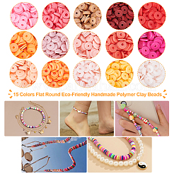 3750Pcs 15 Colors Flat Round Handmade Polymer Clay Beads&nbsp;CLAY-AR0001-20