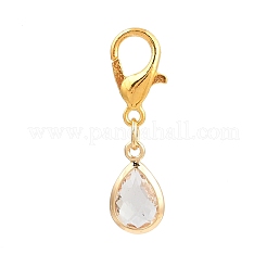 Glass with Brass Faceted Teardrop Pendant Decorations&nbsp;HJEW-JM04030