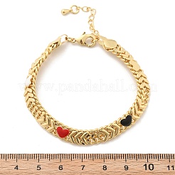 Brass Enamel Heart Links Bracelets for Women&nbsp;BJEW-B125-07G