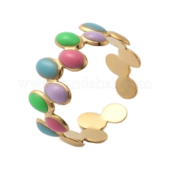 304 Stainless Steel Enamel Oval Open Cuff Rings for Women&nbsp;STAS-Z112-08G