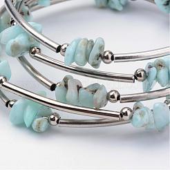 Natural Larimar Beaded Wrap Bracelets&nbsp;BJEW-JB02682-01
