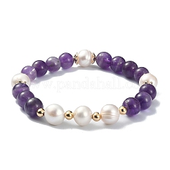 Natural Mixed Gemstone & Pearl Beaded Stretch Bracelet for Women&nbsp;BJEW-JB09384