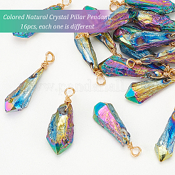 16Pcs Electroplated Raw Rough Natural Quartz Crystal Copper Wire Wrapped Pendants&nbsp;FIND-FG0003-30A