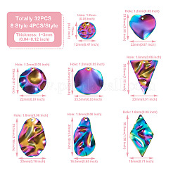 32Pcs 8 Style Rainbow Color 304 Stainless Steel Pendants&nbsp;STAS-CD0001-28