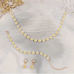 Daisy Alloy Enamel Link Chain Necklaces & Link Bracelets & Hoop Earrings Sets&nbsp;FS-WGB8665-01