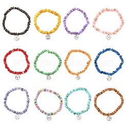 12Pcs 12 Styles Constellation Non-Tarnish 304 Stainless Steel Charms Bracelets&nbsp;BJEW-JB12479