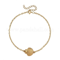 Ocean 304 Stainless Steel Shell Shape Link Textured Cable Chain Anklets for Women&nbsp;AJEW-AN00828
