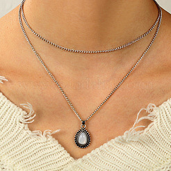 Teardrop Alloy Pave White Resin Pendant Double Layer Necklaces for Women&nbsp;FS-WG4C5DE-01