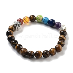 Chakra Round Natural Tiger Eye Beaded Stretch Bracelets&nbsp;BJEW-K251-05D