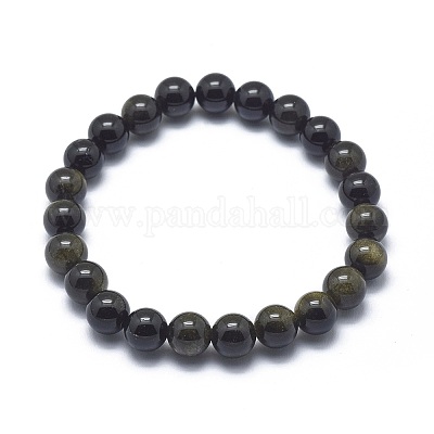 Natural Golden Sheen Obsidian Bead Stretch Bracelets&nbsp;BJEW-K212-A-020-1