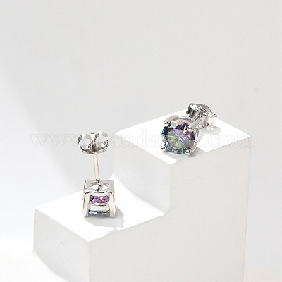925 Sterling Silver Moissanite Rhinestone Stud Earrings&nbsp;EJEW-U042-04P-1