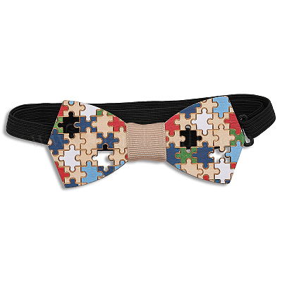 Puzzle Pattern Adjustable Wood Bow Ties&nbsp;AJEW-WH0348-37-1