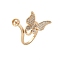 Butterfly Brass Micro Pave Cubic Zirconia Cuff Ring Setting, Cup & Peg Ring Settings for Half Drilled Beads, Real 14K Gold Plated, Inner Diameter: 18mm