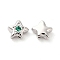 Brass Cubic Zirconia Beads, Cadmium Free & Nickel Free & Lead Free, Star, Platinum, Green, 7x8x4mm, Hole: 1mm