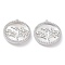 Rack Plating Brass Shell Pendants, Cadmium Free & Nickel Free & Lead Free, with Cubic Zirconia, Long-Lasting Plated, Flat Round with Tree Charms, Real Platinum Plated, 22x20x2.5mm, Hole: 1.2mm
