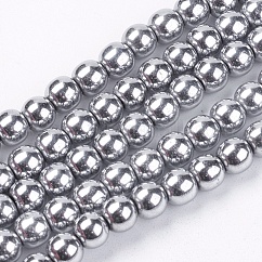 Non-Magnetic Synthetic Hematite Beads Strands, Grade A, Round, Platinum Plated, 6mm, Hole: 1.5~2mm, about 65~70pcs/strand