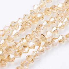 Glass Beads Strands, AB Color Plated, Faceted, Bicone, Goldenrod, 4x4mm, Hole: 0.8~1mm, about 75~78pcs/strand, 28~29cm