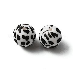 Silicone Beads, Round with Cow Pattern, Black, 15x15mm, Hole: 2mm