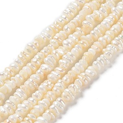 Natural Keshi Pearl Beads Strands, Cultured Freshwater Pearl, Grade 2A+, Rondelle, Baroque Pearls, Seashell Color, 4~5x3~4x2~3mm, Hole: 0.7mm, about 130~139pcs/strand, 13.78''(35cm)