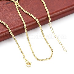 Brass Twist Rope Chains Necklace for Women, Cadmium Free & Lead Free, Real 18K Gold Plated, 17.60 inch(44.7cm)