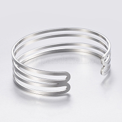 Tarnish Resistant Hollow 304 Stainless Steel Wide Band Cuff Bangles&nbsp;BJEW-H565-01P