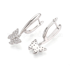Brass Micro Pave Clear Cubic Zirconia Butterfly Hoop Earrings&nbsp;EJEW-T048-28P